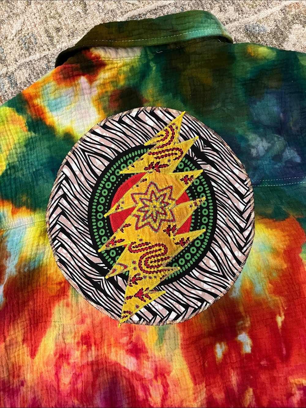 Cotton gauze coverup ice dyed stealie bolt festival grateful company dead ❤️⚡️💙